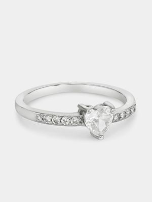 Sterling Silver Cubic Zirconia Heart Solitaire Ring