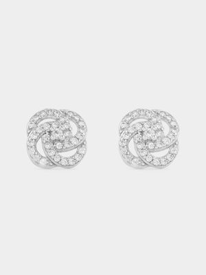 Sterling Silver Cubic Zirconia Swirl Flower Stud Earrings