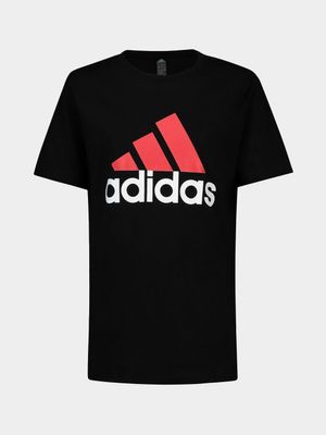 Boys adidas Badge Of Sport Black/Red Tee