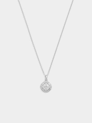 Sterling Silver Diamond Cushion Halo Pendant