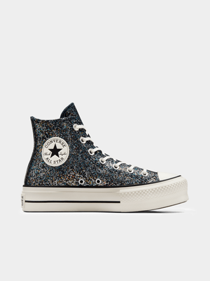 Womens Converse Chuck Taylor All Star Lift Glitter Void/Egret/Black Platform Sneakers