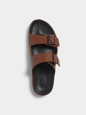 Men's Polo Tan Double Strap Leather Sandals