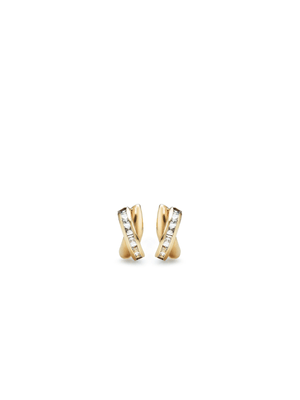 Yellow Gold Cubic Zirconia Kiss Cross Design Stud Earrings