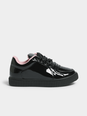 Jet Younger Girls Black Court Sneakers