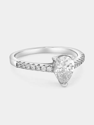 Sterling Silver Cubic Zirconia Pear Solitaire Ring