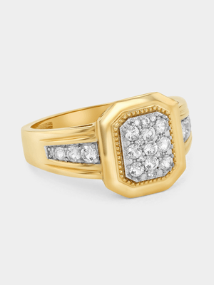 Yellow Gold White Sapphire Rectangle Cluster Ring