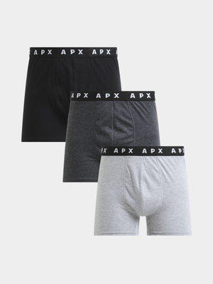 Mens APX 3Pack Cotton Elastane Knit Grey Boxers