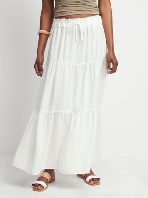 Jet Women's White Tiered Maxi Skirt