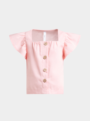 Younger Girl's Pink Button Top