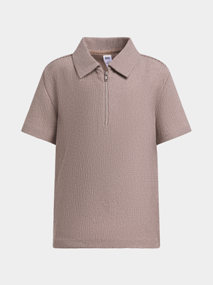 Jet Younger Boys Taupe 1/4 Zip Golf Shirt