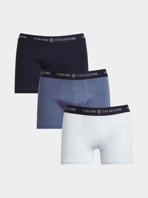 Men's Fabiani 3-Pack Mercerised Blue Cotton Trunks