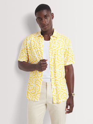 Men's Markham Printed Viscose Geo Yellow Shirt