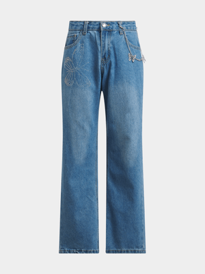 Jet Older Girls Blue Butterfly Wide Leg Jeans