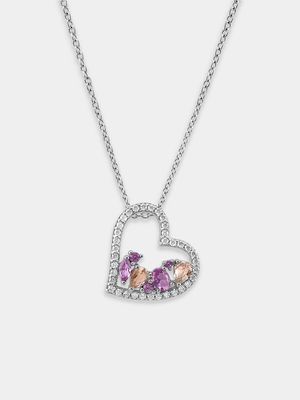 Sterling Silver Cubic Zirconia Women’s Shades of Pink Heart Pendant