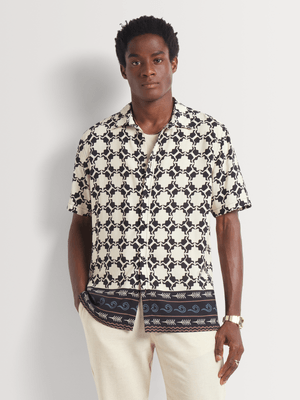 Men's Markham Printed Viscose  Geo Border Multicolour Shirt