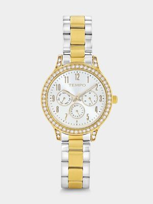 Tempo Gold Plated Silver Toned Dial Two-Tone Bracelet Watch