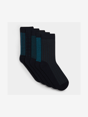 MKM Navy/Teal 5PK BUSINESS LEISURE Socks