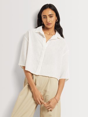 Concealed Button Cropped Shirt