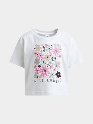 Jet Younger Girls White Wild Flowers Boxy T-Shirt