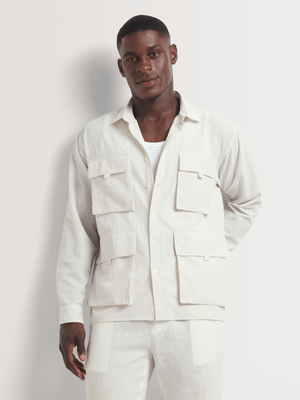 Men's Markham Plain Seersucker Utility Ecru Shirt