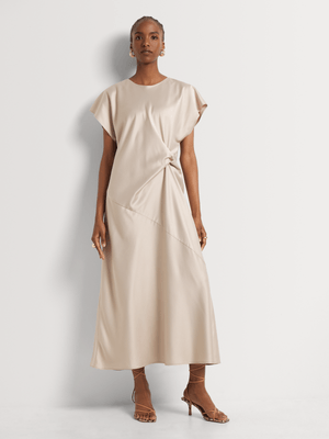 Flutter Sleeve Knot Midi Slip Dress