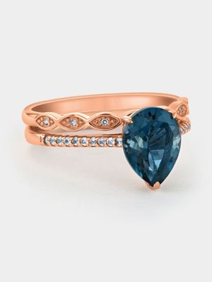 Rose Gold London Blue Topaz & Diamond Pear Twinset Ring