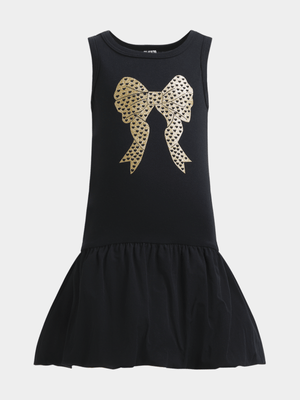 Jet Younger Girls Black/Gold Bow Bubble Dress