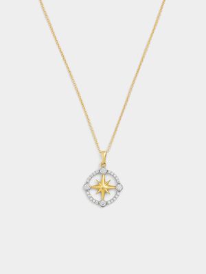 9ct Yellow Gold Cubic Zirconia Compass Pendant