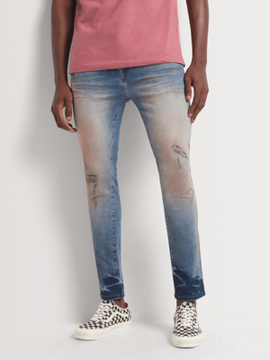 Men's Relay Jeans Super Skinny Red Tint Blue Denim