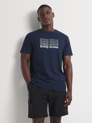 Men's Relay Jeans Repeat Slogan Navy Graphic T-Shirt