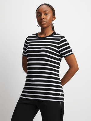 Women's APX Essential Striped Black/White Tee