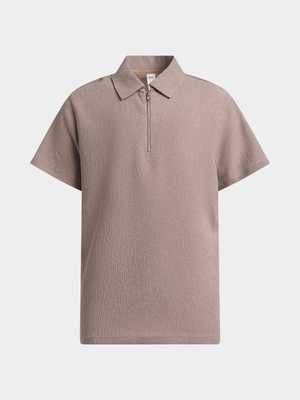 Jet Older Boys Taupe 1/4 Zip Golf Shirt