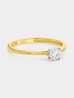 Yellow Gold Diamond Solitaire Cathedral Shank Ring