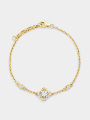 Yellow Gold Cubic Zirconia Solitaire Clover Bracelet