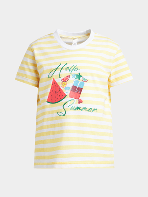 Older Girl's Yellow Striped Graphic Print T-Shirt