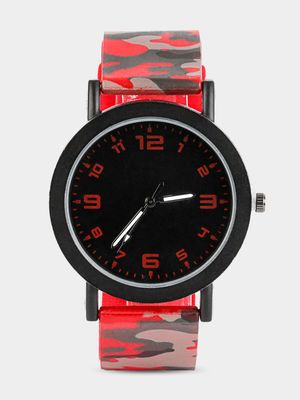 Boy's Red & Black Camo Watch