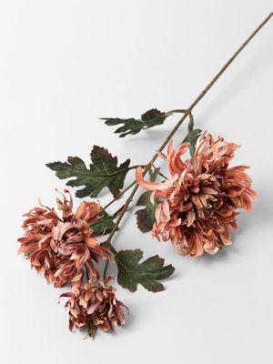 Faux Chrysanthemum 3 Flower Stem Dusty Pink 82cm