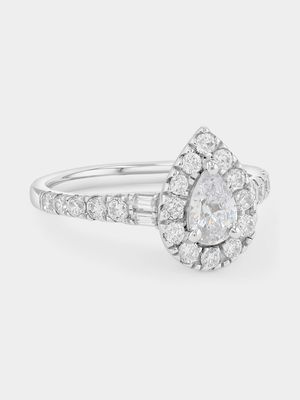 White Gold 1ct Lab Grown Diamond Pear Halo Ring