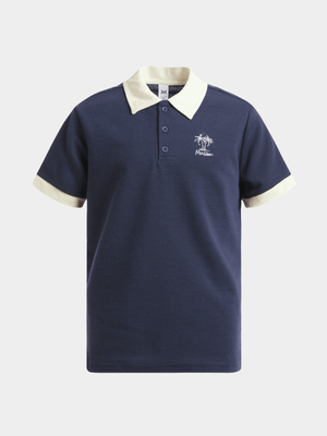 Jet Younger Boys Navy/Cream Ottoman Golf Shirt