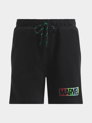 Jet Younger Boys Black Marvel Fleece Shorts