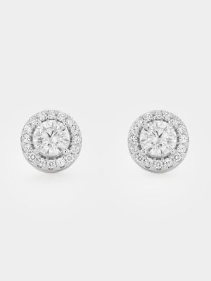 Sterling Silver Cubic Zirconia Round Halo Channel Stud Earrings