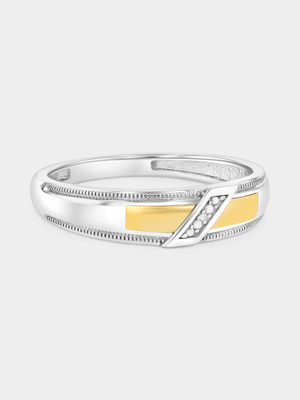 Yellow Gold & Sterling Silver Diamond Diagonal Ring