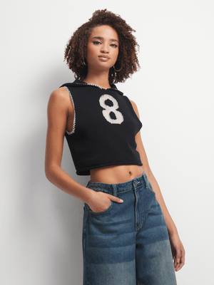 Women's Black Hooded Crop Top