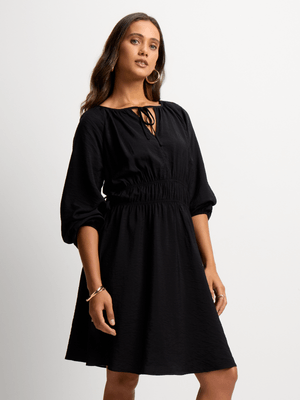 Women's Black Balloon  Sleeve Dress