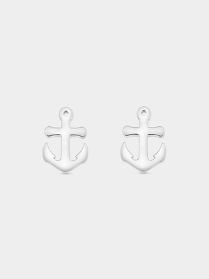 Silver Plated Stainless Steel Anchor Stud Earrings