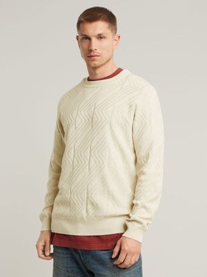 G-Star Men's Zig-Zag Structure Knitted Ecru Sweaters