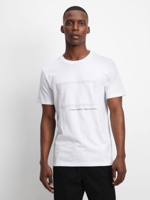 Men's White Embossed Graphic T-Shirt