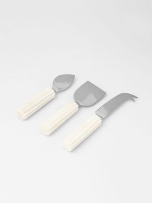 White Marble Cheese Knives Set of 3 Silver