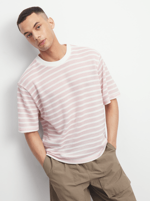 Men's Pink Crochet Stripe Top