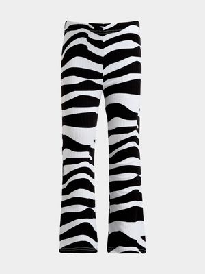 Jet Younger Girls White/Black Animal Print Rib Legging